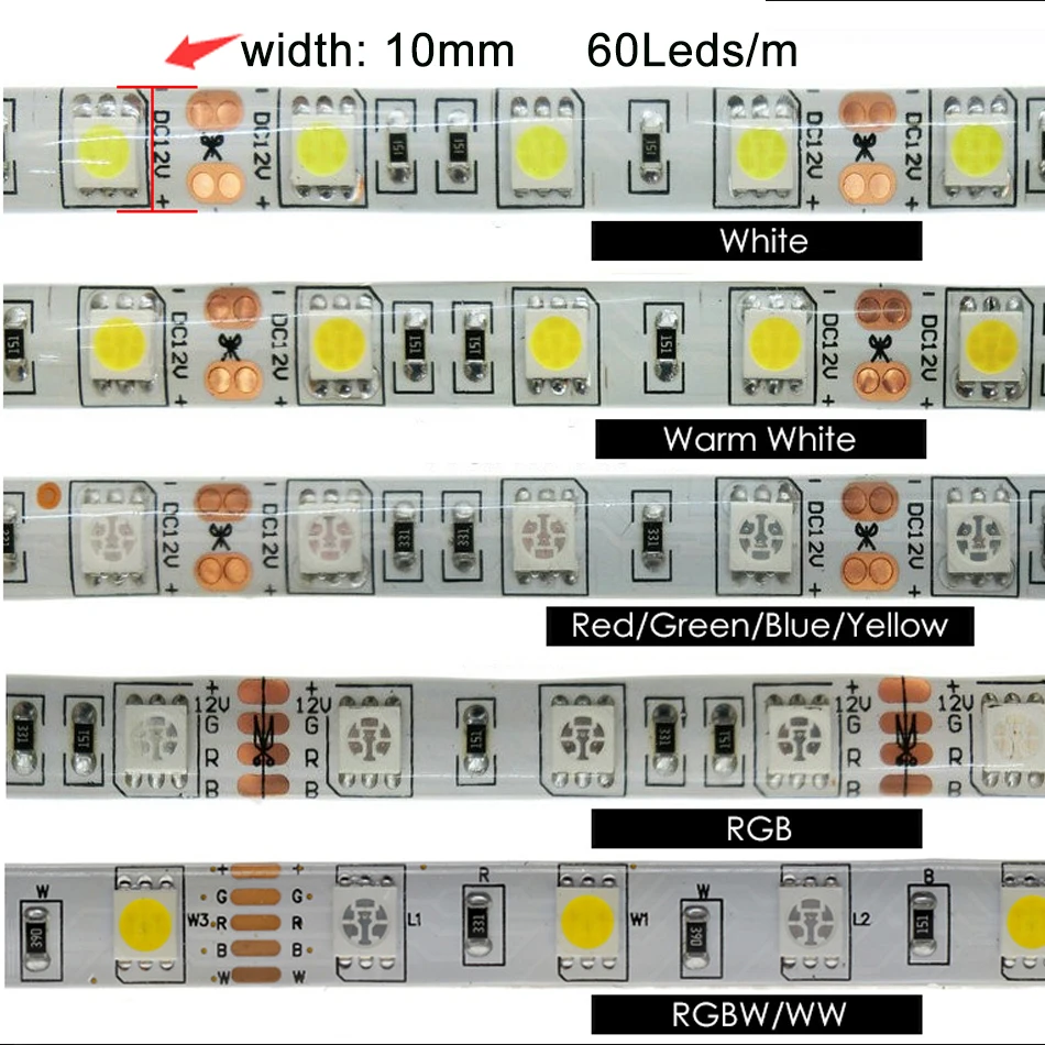 Светодиодные ленты 5050 DC12V 60 светодиодный S/M 5 м/лот гибкий свет RGB белый/синий/