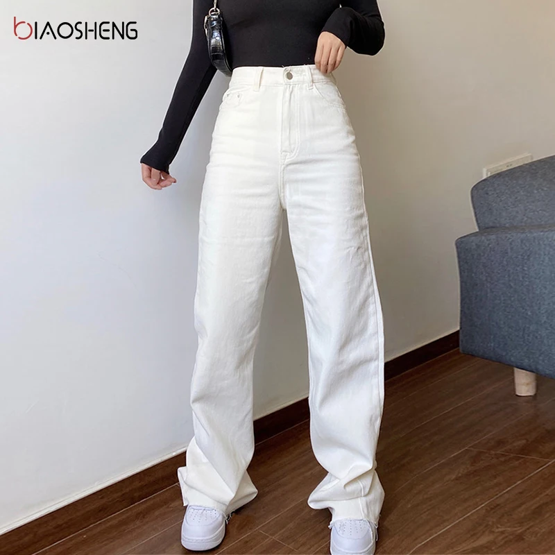 

White Jeans Woman High Waist 2021 New Streetwear Baggy Mom Jeans Vintage Denim Trousers Pocket Washed Casual Fashion Y2k Pants