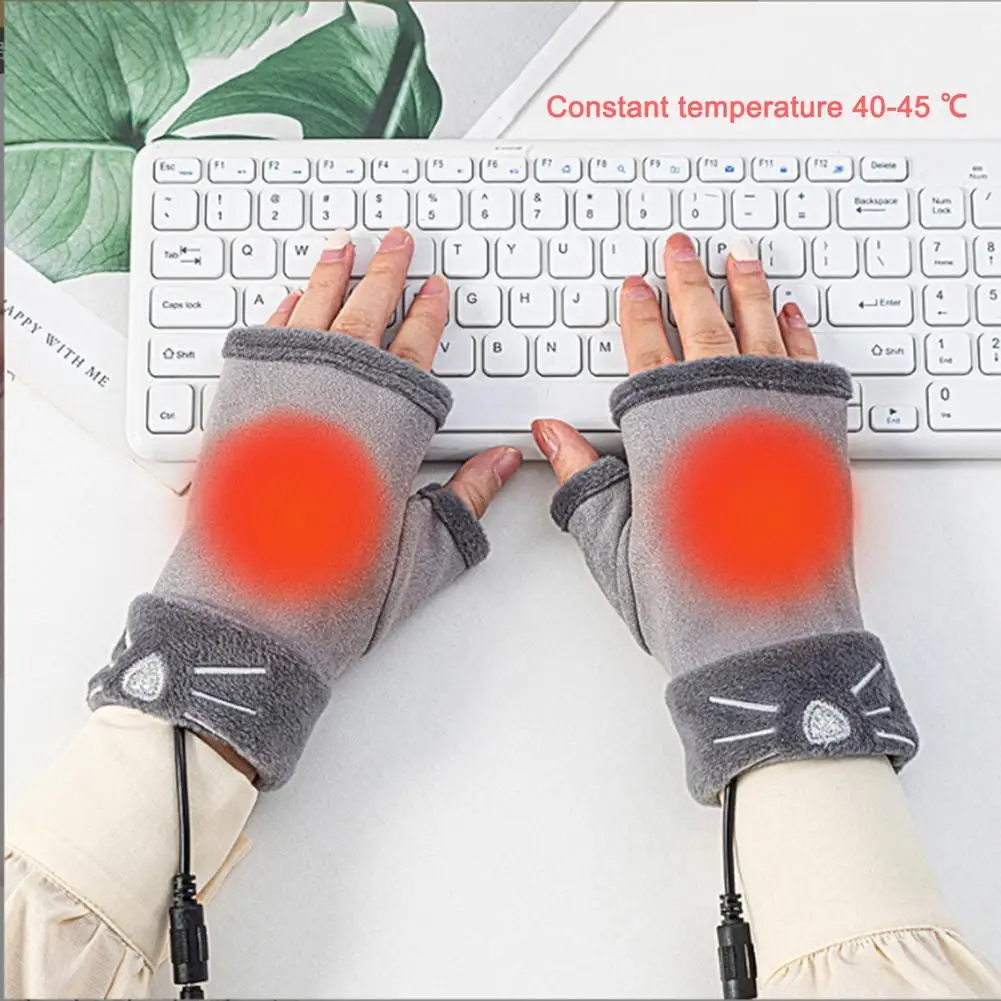 

Winter Electric Heated Gloves Unisex USB Heating Gloves Cute Fingerless Thermal Laptop Hand Warmer Gloves Mitten For Home Office