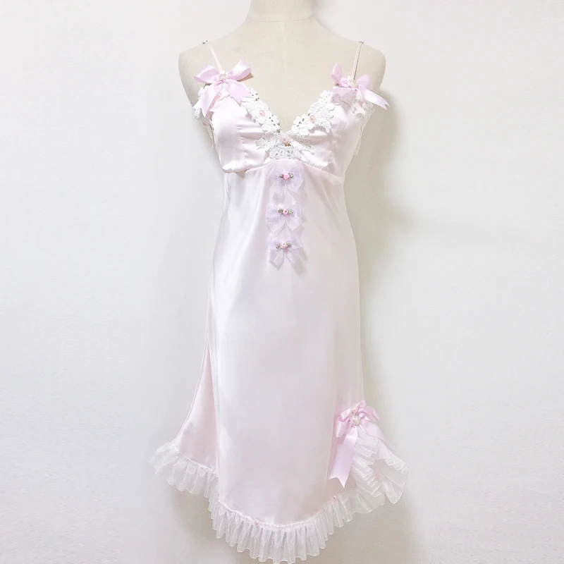 

Розовые ночные рубашки, Женская домашняя одежда, милая женская летняя Пижама на бретелях, ночные рубашки, женское нижнее белье, одежда для с...