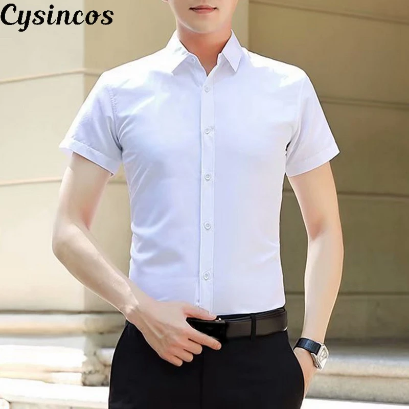 CYSINCOS 2020 Новая Модная хлопковая рубашка с коротким рукавом Однотонная