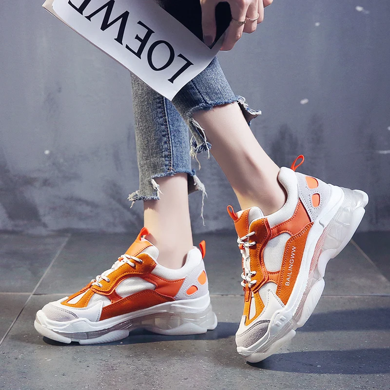 Синие кроссовки женские дышащие сетчатые ботинки с массивным каблуком женская