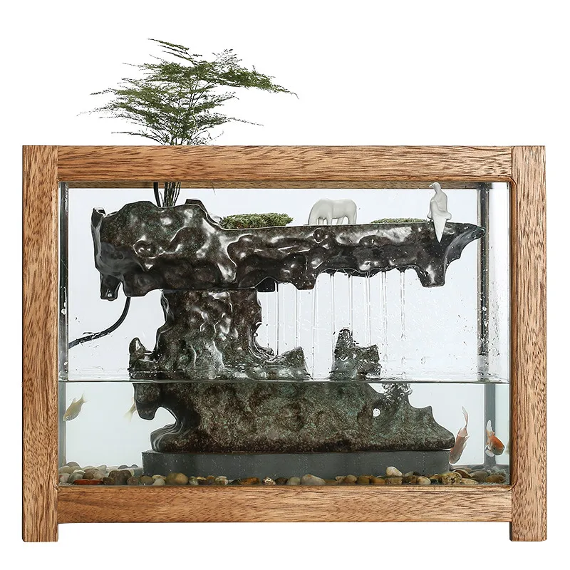 

Фонтан для аквариума в китайском стиле, домашний водный ландшафт, геомантия, украшение для рабочего стола, офиса, клуба, подарок