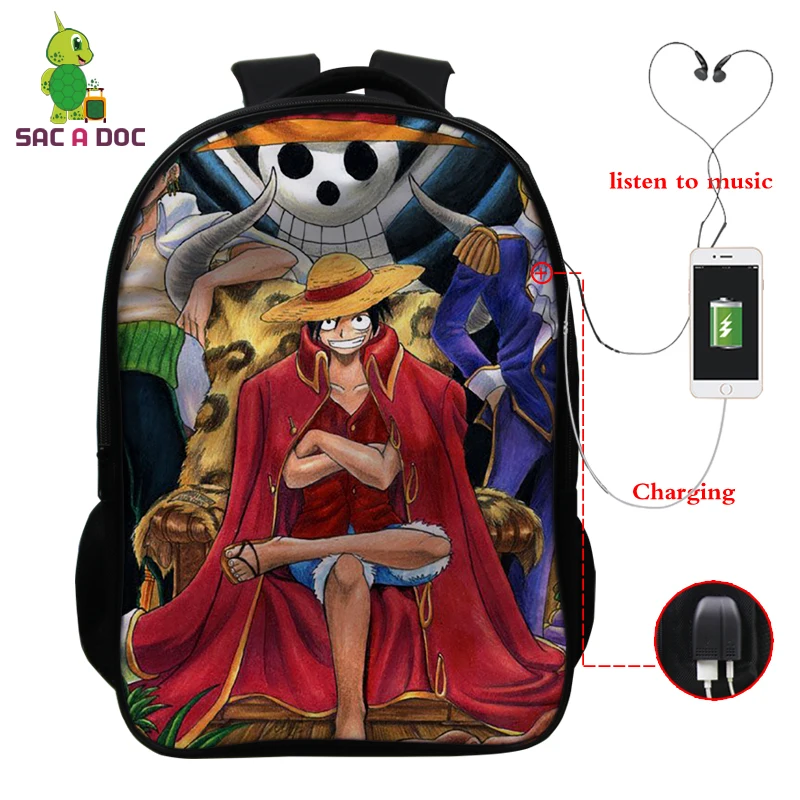 Mochila аниме один кусок рюкзаки многофункциональный USB зарядка латоп рюкзак школьные сумки для подростков девочек мальчиков путешествия рюкзак