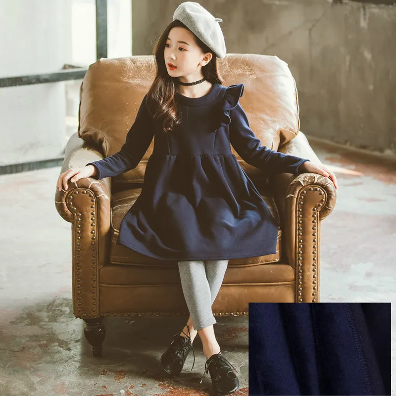 Teen Clothes Winter 2019 Fall Velvet Thick Korean Warm Long Sleeve Princess Kid School Dress Black for Girls 5 - 17 Year | Детская