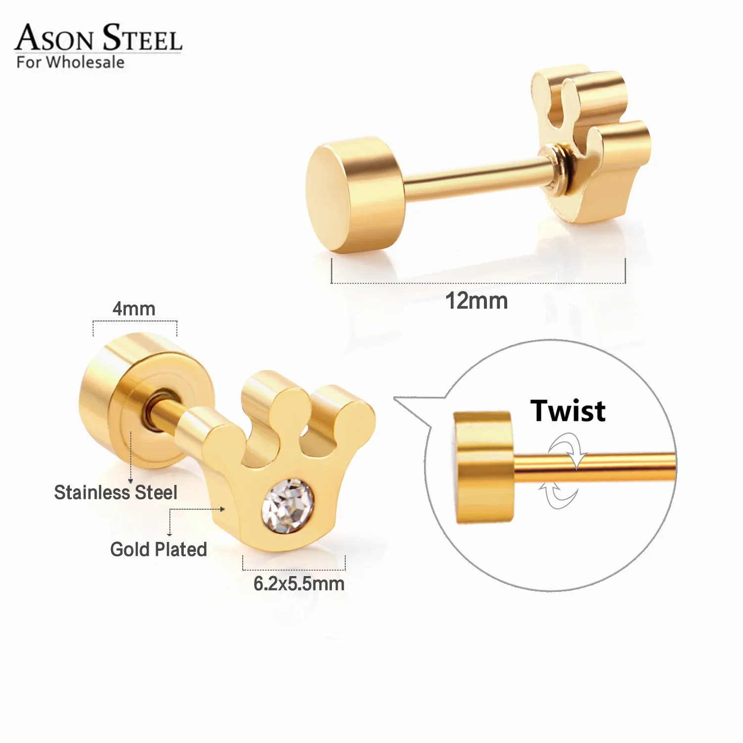 Женские серьги в виде короны ASONSTEEL элегантные серьги-гвоздики из нержавеющей