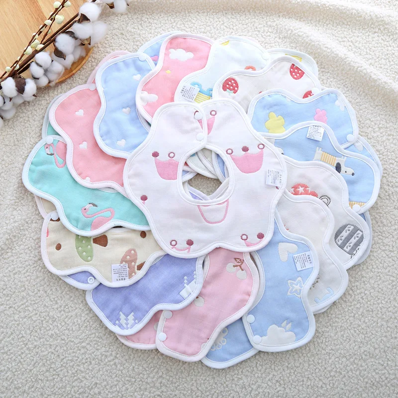 

5pcs/set Children's Bib 360-Degree Petal Bib Rotating Bib Absorbent Six-Layer Gauze Baby Bib burp cloths
