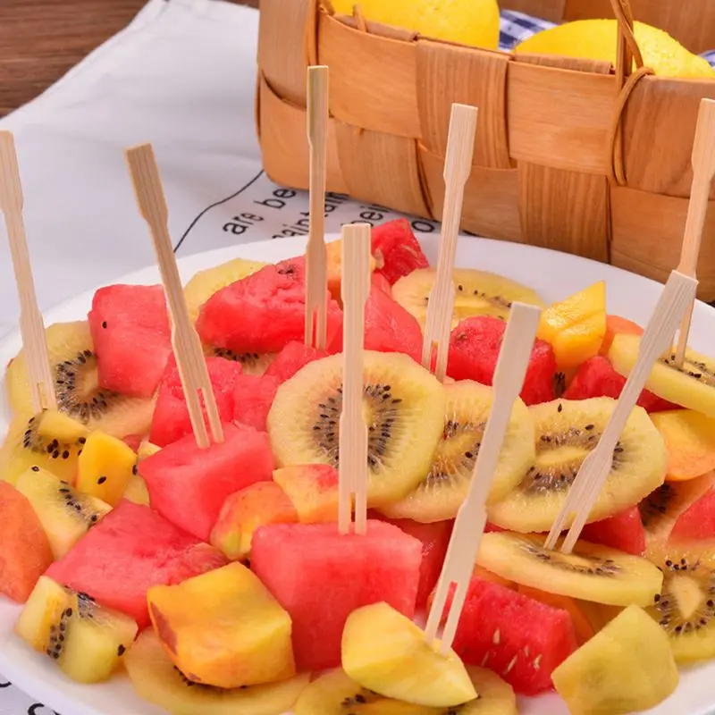 100 шт бамбуковые одноразовые деревянные фруктовые вилки Палочки десертных вилок