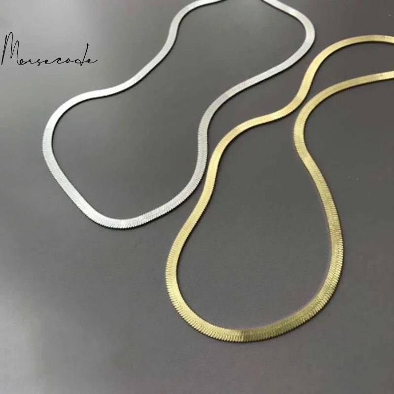 

MORSE CODE Hot 925 Sterling Silver Custom Silver Snake Bone Chain Necklace Women Temperament Clavicle Chain Simple Choker Trendy