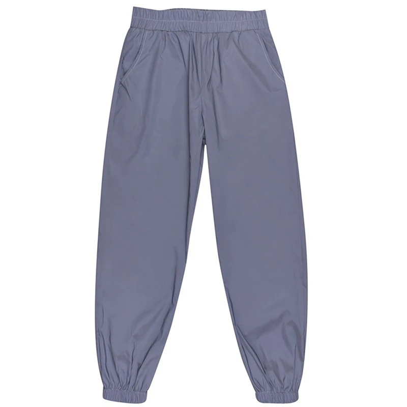

Solid Color Streetwear Fashion Elastic Pants Autumn Winter Women Casual Gray Flash Reflective Jogger Pants