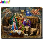 Полноразмернаякруглая алмазная живопись Стразы, вышивка крестиком, мозаика с изображением Иисуса, рожденного в Кормушке, Декор, религиозный подарок