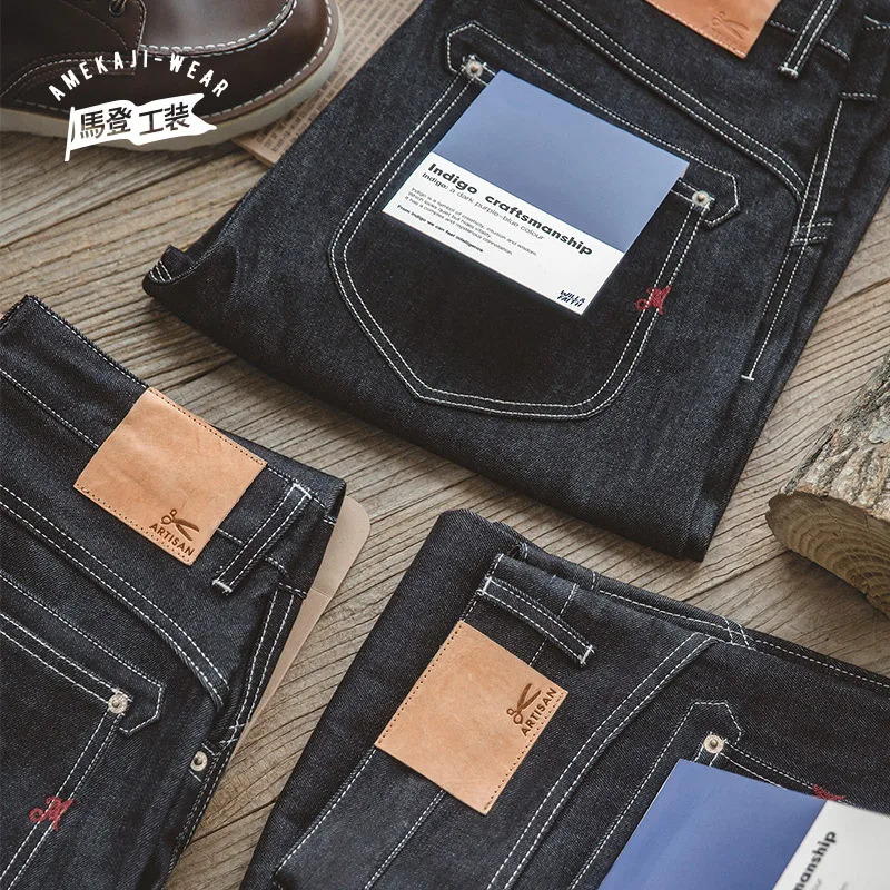 Мужские Винтажные брюки Maden свободные однотонные джинсы в стиле ретро индиго с