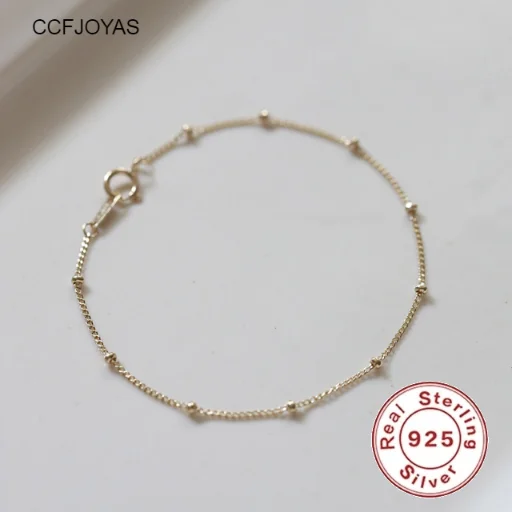 

CCFJOYAS European and American INS 925 Sterling Silver Bracelets for Women Small Bead gold Color Girls charm Bracelet Best Gift