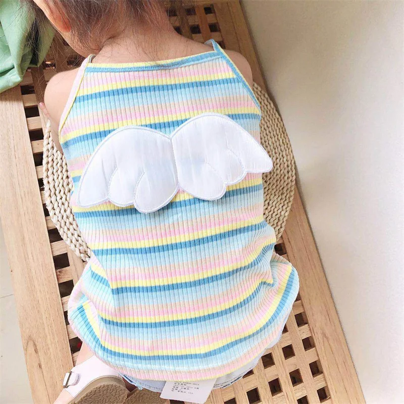 Хлопковая майка для девочек в полоску с цветочным принтом | Мать и ребенок