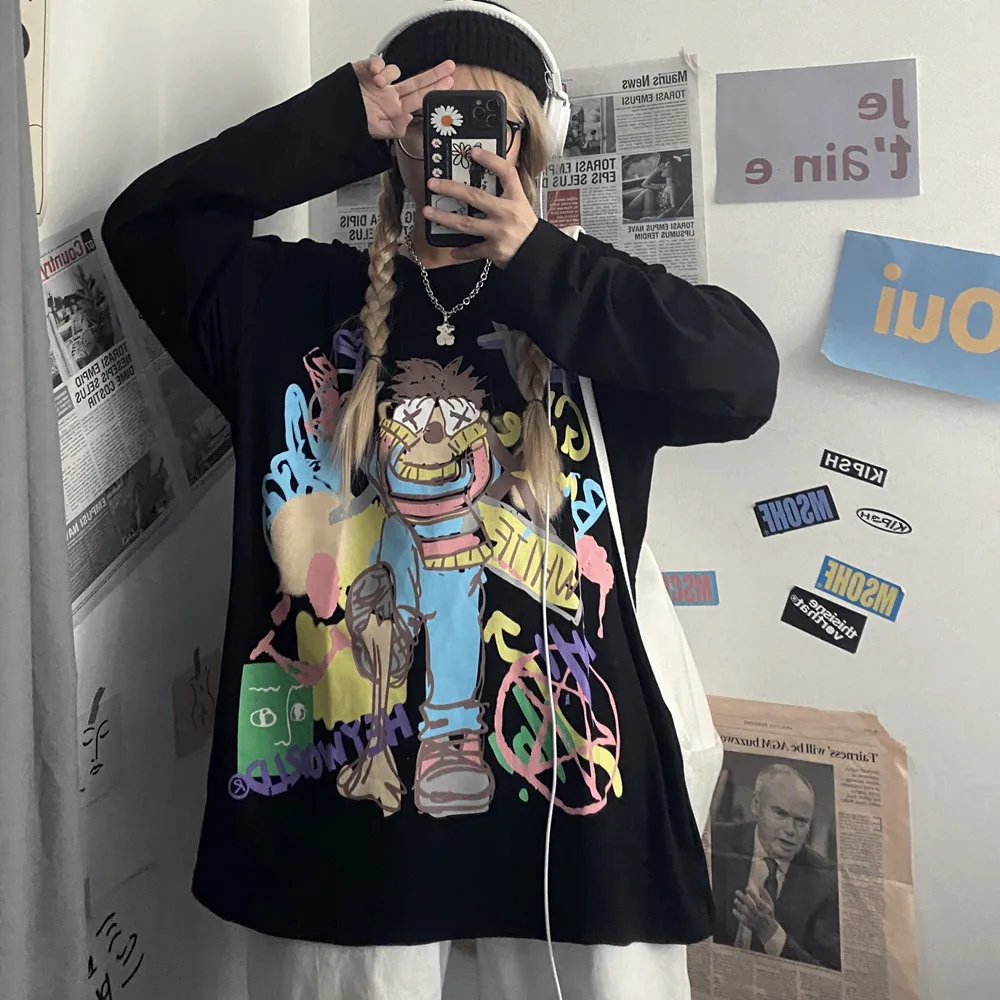 

Spring new style Hong Kong style INS trend Korean fashion youth printing long-sleeved T-shirt youth popular jacket