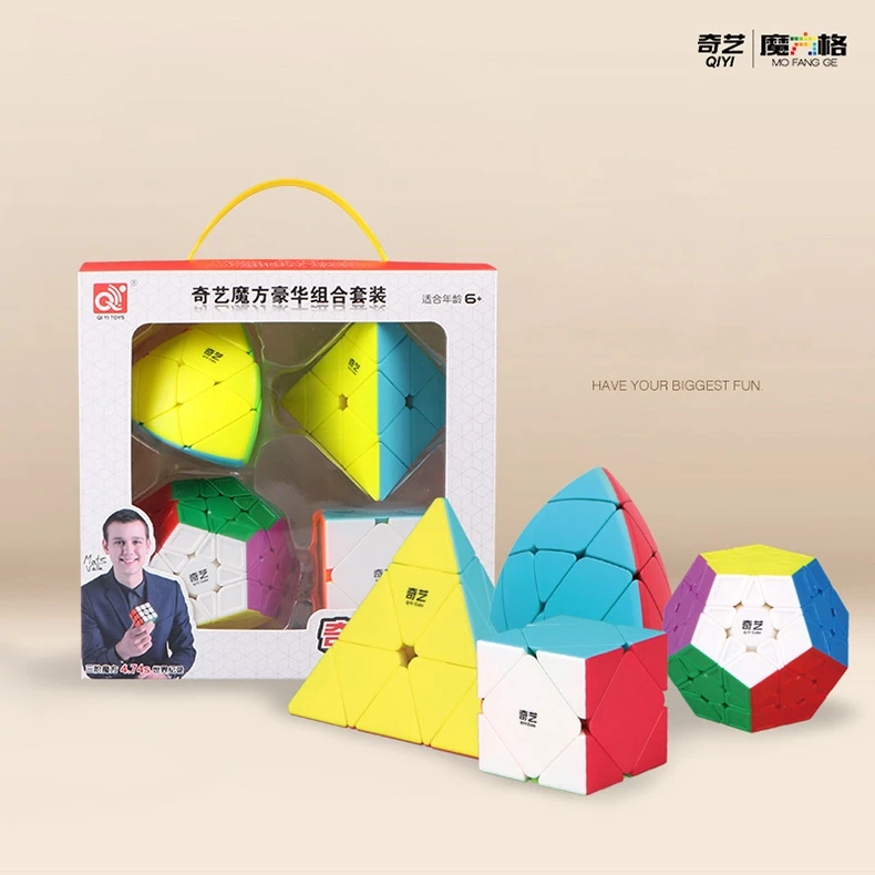 Подарок на год, Qiyi Cube, подарочный набор в коробке, 2x2 3x3 4x4 5x5, волшебный куб, скоростной куб, головоломка, пирамида, без наклеек, обучающая игрушка