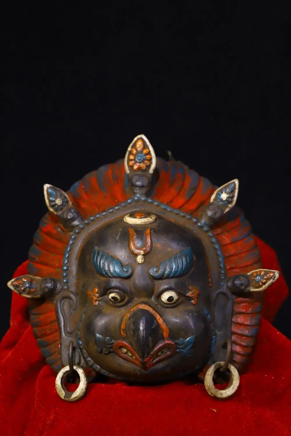 

6" Tibet Buddhism Temple Old Bronze Painted Dapeng Golden Winged Bird Statue Dapeng bird head mask