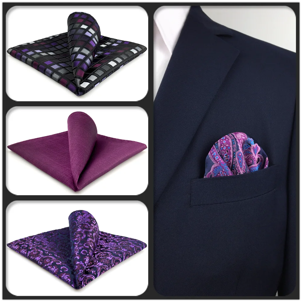 Фиолетовый Шелковый мужской платок классический вечерние аксессуар новые синие