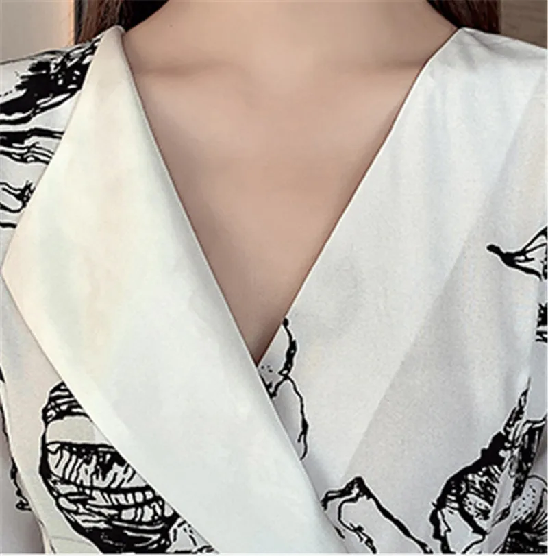 

Women Party Autumn Dress Lady Korean Style Vintage Printed Chiffon Shirt Dress Long Sleeve Lace Midi Summer Dresses Vestido