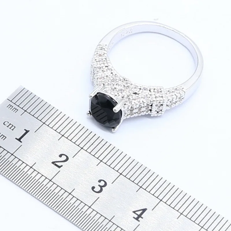Женское классическое кольцо из серебра 925 пробы с белым и черным Цирконом