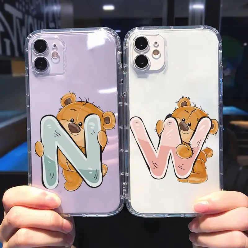 

Luxury bear letters Phone Case For iphone 13 12 11 8 7 plus mini x xs xr pro max Transparent soft