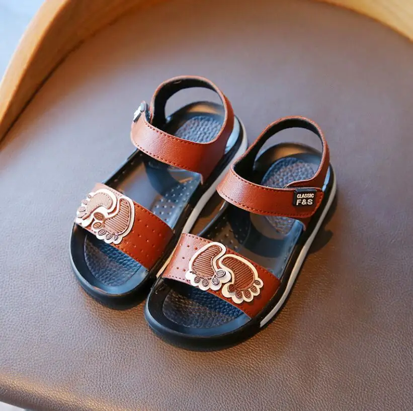 

2021 Summer New Leather Sandals Boys Girls Sandals Solid Color Soft Soled Anti-Slip Children Kids Shoes Summer Beach Sandals