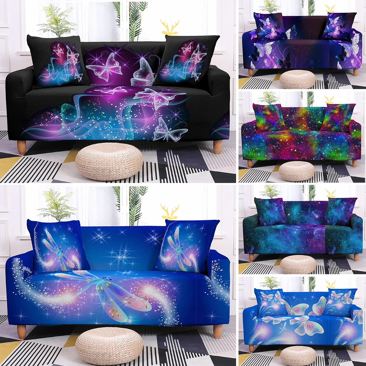 

Stretch Starlight Butterfly Sofa Slipcover Elastic Couch Covers for Living Room Armchair Cover Dust-free Home Decor 1/2/3/4-seat