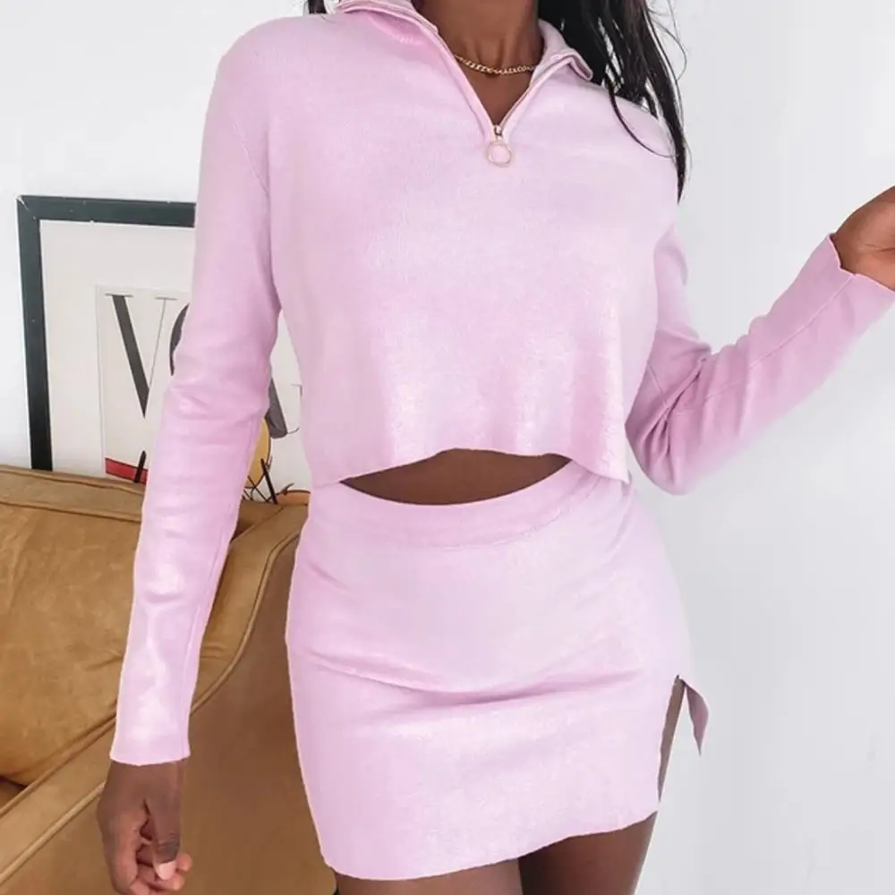 Женские Элегантные пикантные топы с V-образным вырезом и юбка разрезом спереди