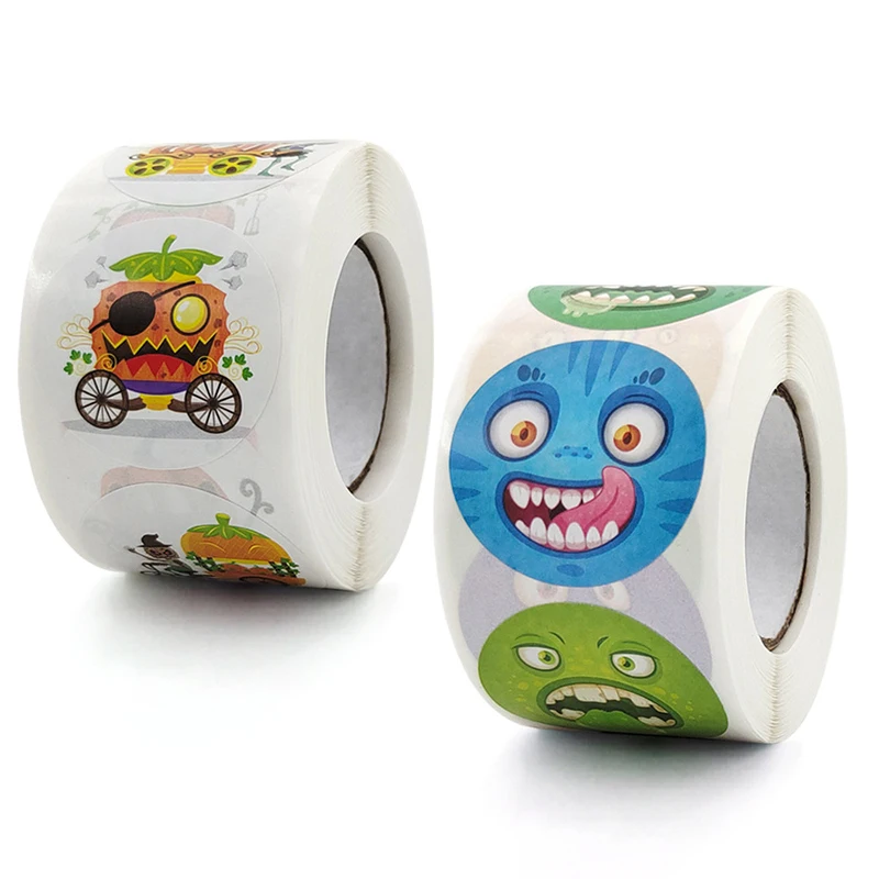 

Halloween Elements Stickers Roll Colorful 500-Count Stickers Round Seals Stickers for Cards Gift Envelopes Box DU55