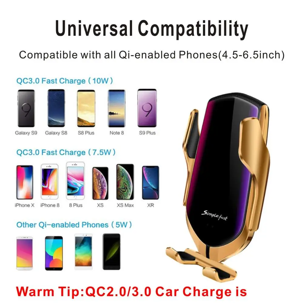 Беспроводное автомобильное зарядное устройство с USB-датчиком для Samsung S10 S9 Xiaomi Huawei