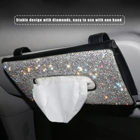 bling rhinestones car tissue box crystal sun visor auto tissue holder car styling women diamond tissue paper cover for car