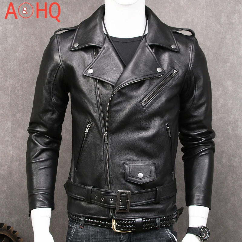 

Черный тонкий мотоботы в стиле панк из натуральной кожи мужская спортивная куртка длинным рукавом шифон размера плюс XXXXXL настоящие кожаные...