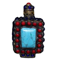 china old beijing old goods bead embedded turquoise copper snuff bottle