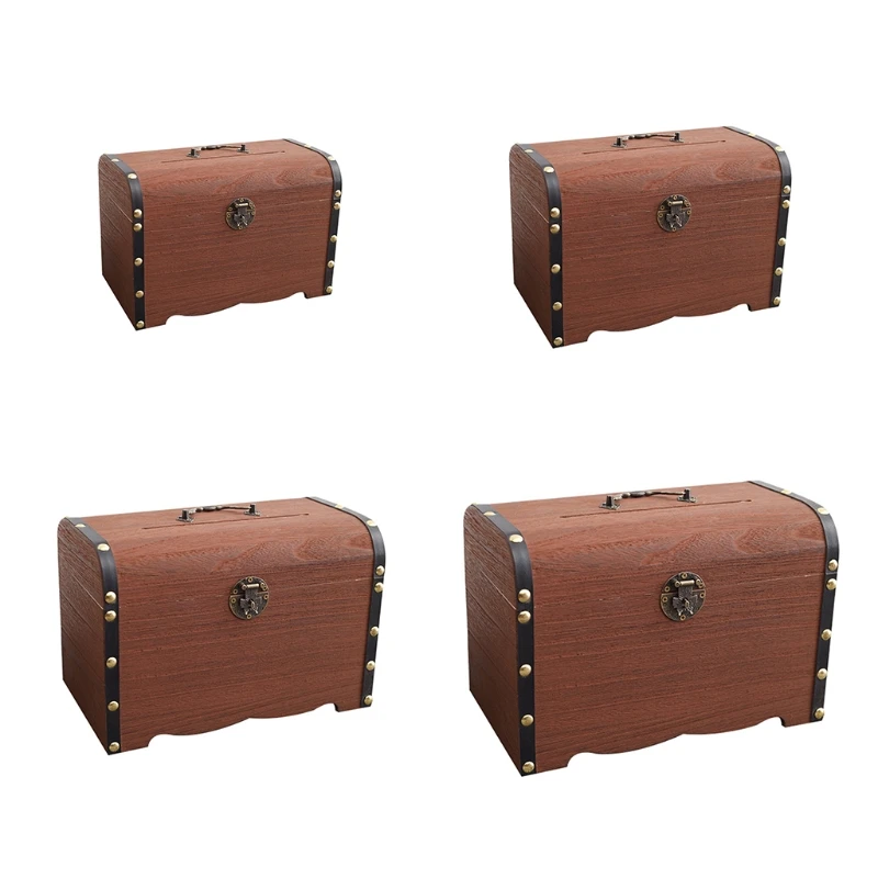 

Retro Wooden Treasure Chest Money Bank with Lock Decorative Storage Box for Keepsakes, Money, Jewelry, Toy Treasures