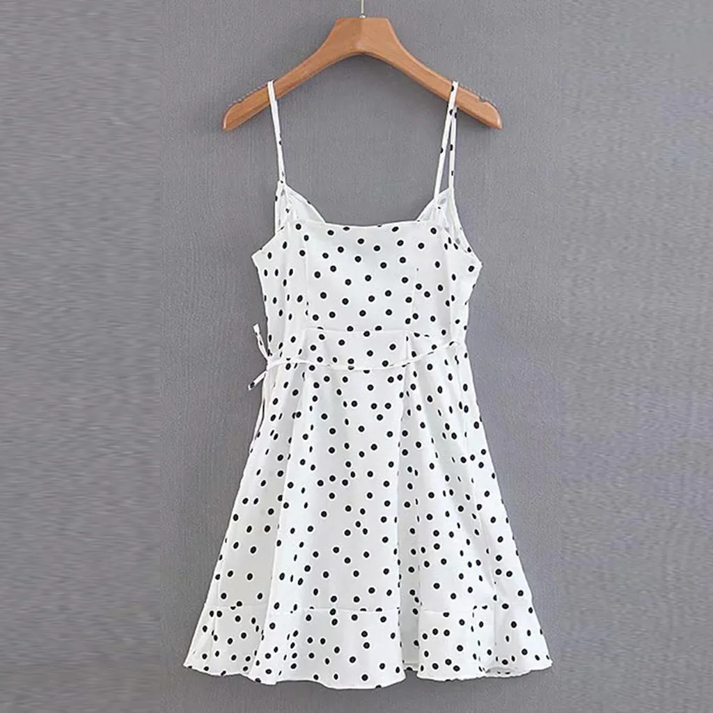 Женское летнее платье с оборками винтажное в горошек повседневное пляжное