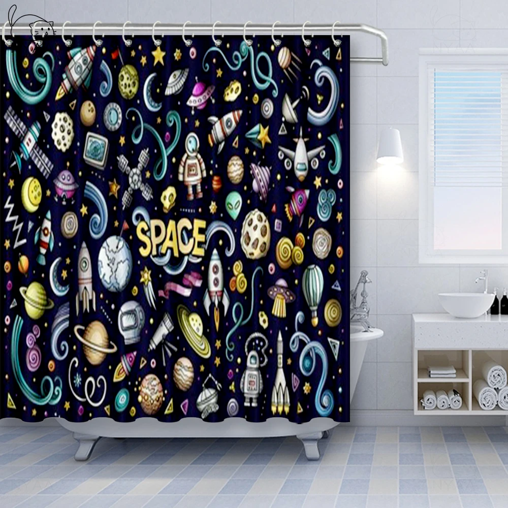

Universe Space Planets Galaxy Shower Curtain Psychedelic Waterproof Polyester Curtain For Bathroom Boho Home Decor With Hooks