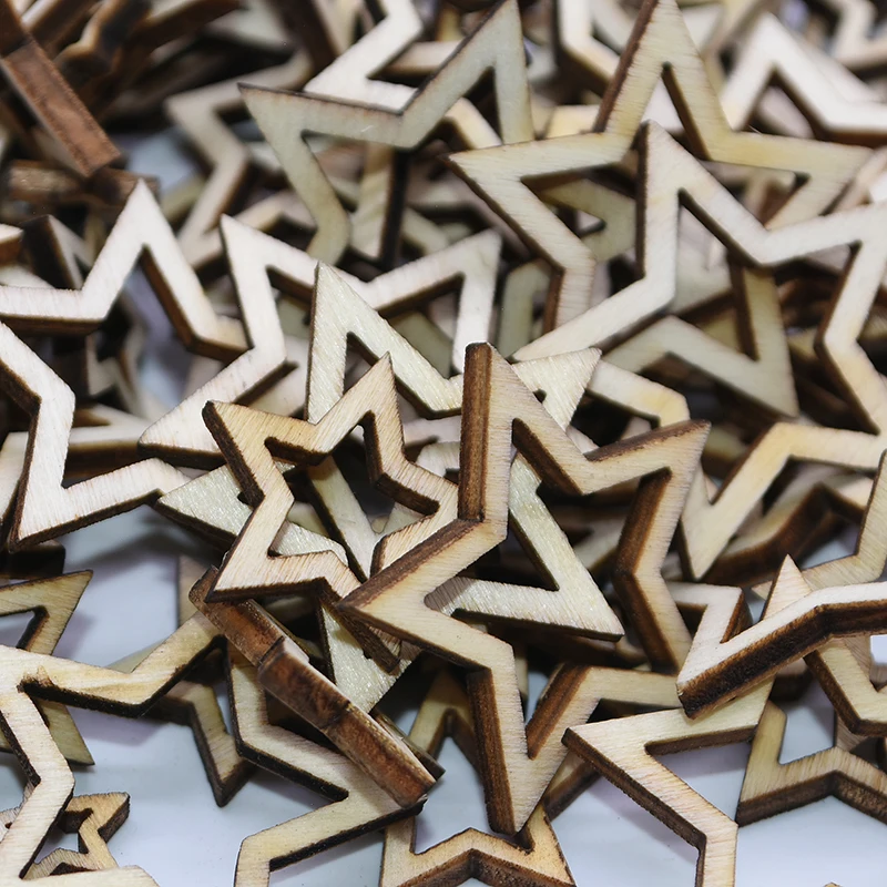

100pcs 1-3cm Mini Wood Hollowed Star Laser Cut Pentagram DIY Wedding Birthday Home Party Table Scatter Decorations Wooden Craft