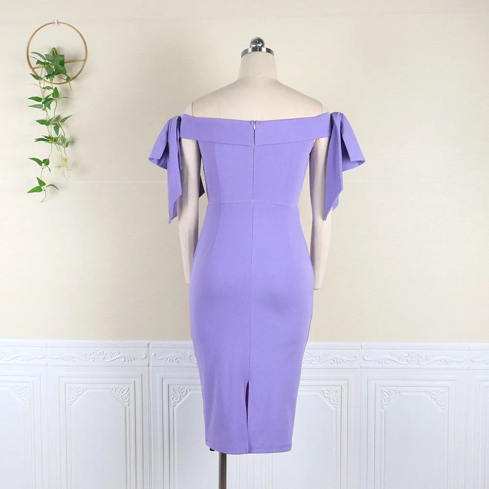

Summer 2021 Fashion Sexy Strapless Solid Color One Shoulder Bow High Waist Women's Dress African Temperament Commute 2021