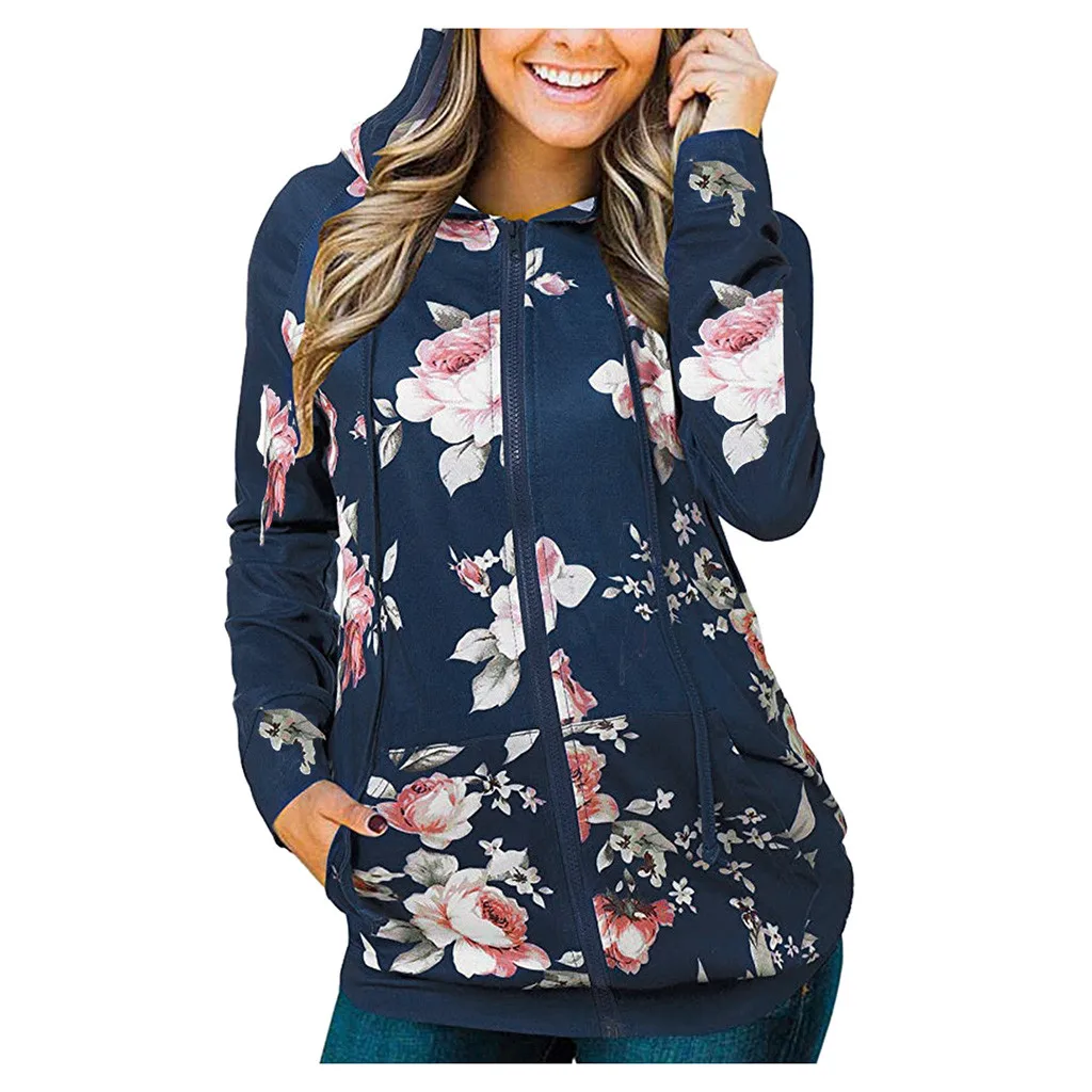Женское пальто с цветочным принтом 2019 модное зимнее карманами на молнии и