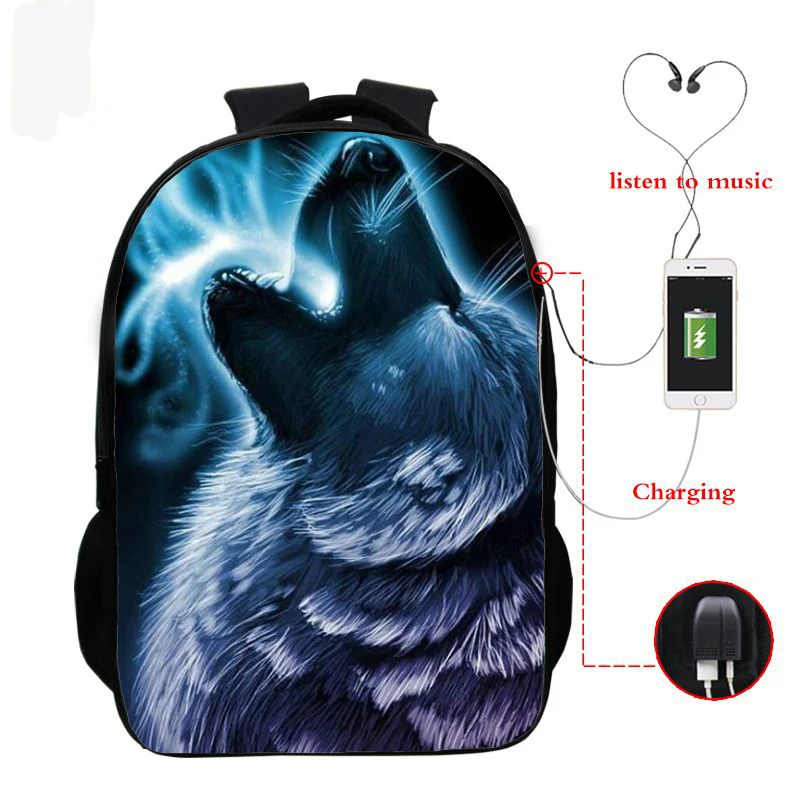 Рюкзак с 3D принтом волка для мальчиков и девочек Mochila школьная сумка студентов