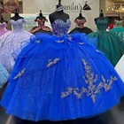 Роскошные ярко-синие платья для девушек, бальное платье с блестками, кружевное милое платье принцессы 16 на выпускной 15 лет
