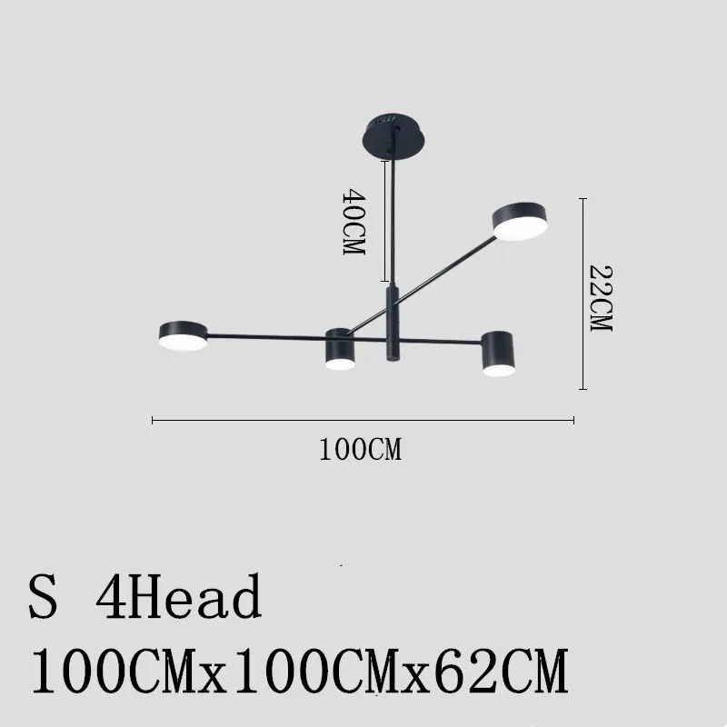 S 4Head 100x100x62CM Nordic Led Ceiling Chandelier Light Lamp with Black Round Long for the Living Room Loft Bedroom Hall Dining Room Home Decor Lamp - Цвет абажура: S 4Head 100x100x62CM