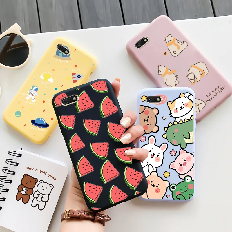 

TPU Shell Black Soft For HUAWEI Y5 Prime 2018 Case Silicone Cute Cartoon Fundas Honor 7S Case HUAWEI Y6Pro 2019 Phone Case Cover