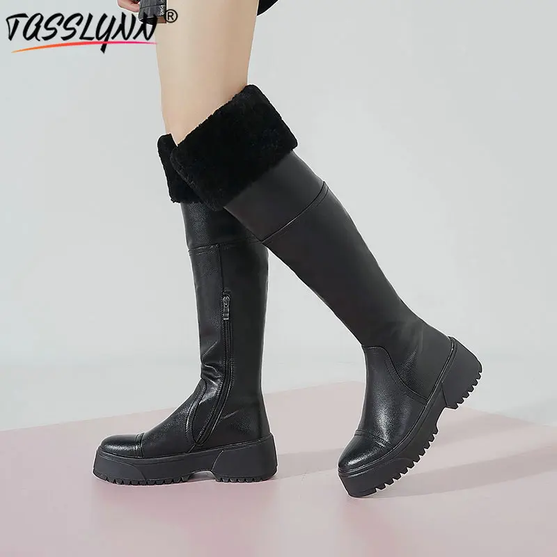 Taslynn 2019 сапоги до колена из ПУ/коровьей кожи женские плюшевые зимние ботинки