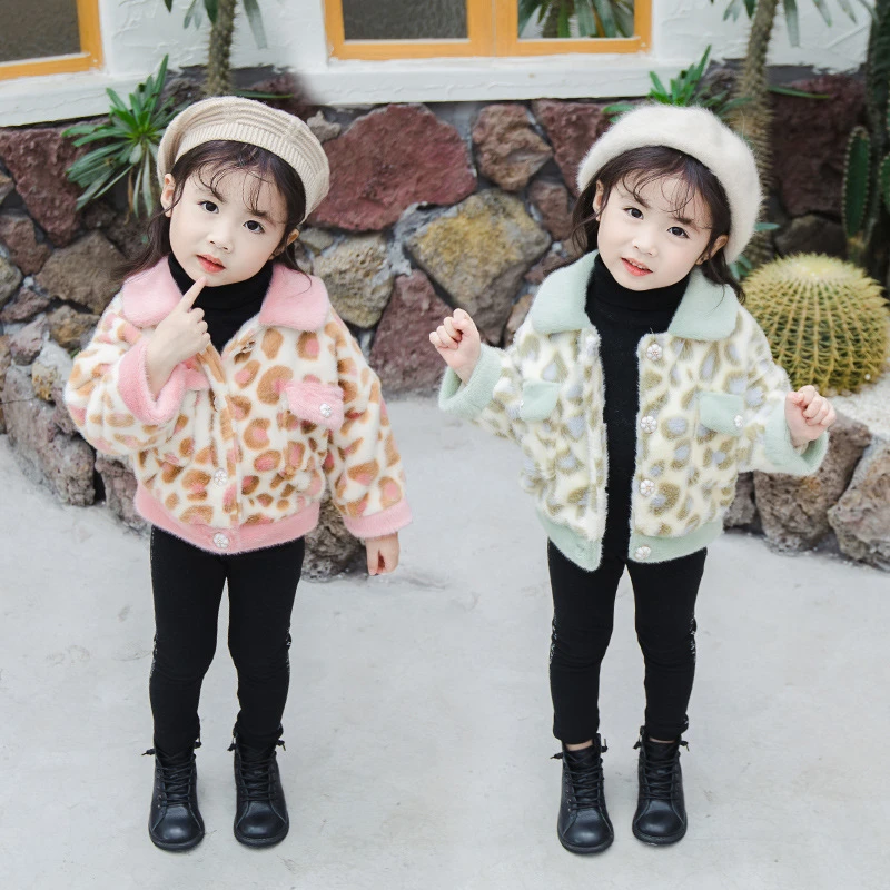 Зимние пальто для девочек Детская леопардовая Вельветовая плотная куртка модная