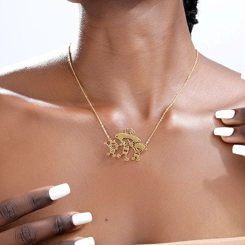 Персонализированное ожерелье из нержавеющей стали для рисования детей колье