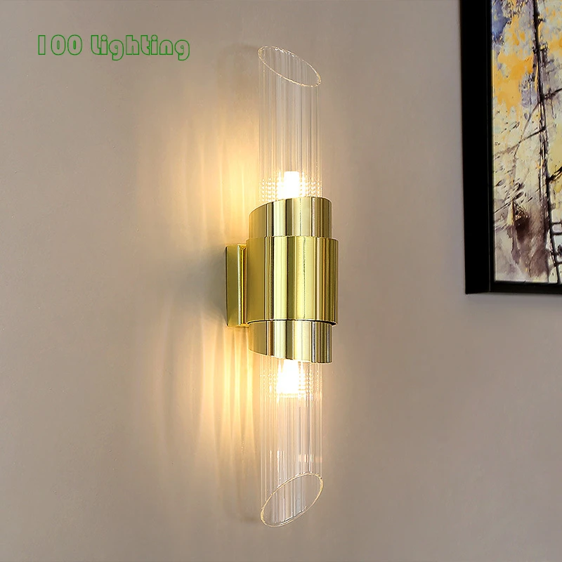 

Modern Glass Gold Metal LED Wall Lamp Living room Aisle Stairs Wall light 2 G9 LED Bulb Bathroom Wall Sconce 90-260V Loft Deco