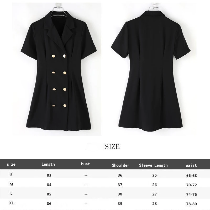 

2021 Summer Black Dress Women Business Suit Female Elegant Notched Double Breasted Mini dress