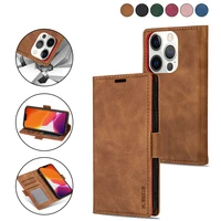 solid color ultra thin shockproof phone case for apple iphone 13 mini pro max magnetic wallet card slot bracket leather cases