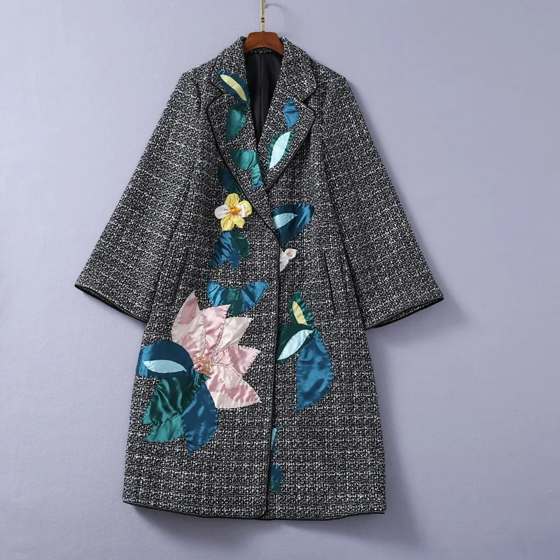 

European and American women's wear 2020 winter new style Long - sleeved suit collar stick cloth bead Fashionable woolen coat